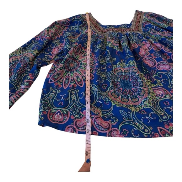 One World Square Embroidered Neck Flowy Top Marching Pull On Drawstring Wide Leg - Picture 8 of 16